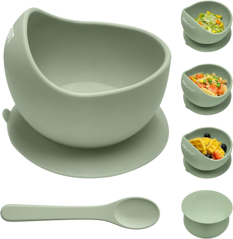 Qyeejong Silicone Suction Bowls for Baby Toddler - BPA Free Silicone Bowl and Spoon Set for Baby Led Weaning & Self Feeding - Toddler Sticky Dishes, Microwave & Dishwasher Safe - Image 1